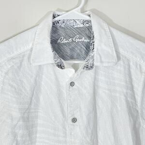 Robert Graham Long Sleeve Embroidered Shirt Mens Size Medium Classic Fit White